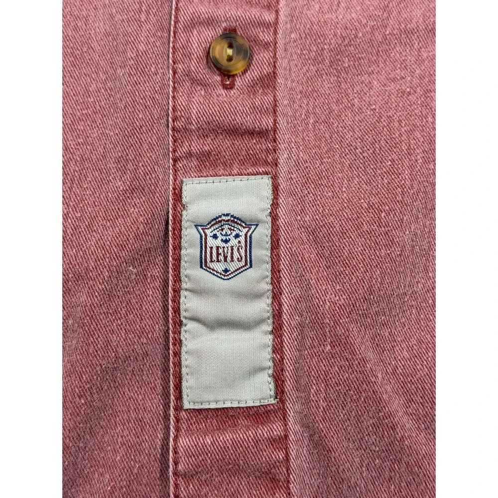 Vintage 90s Levis Denim Shirt Mens Medium Red Faded Washed Button Up Workwear
